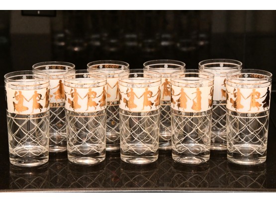 A Set Of 8 Mid Century Gold Leaf Libby Glasses