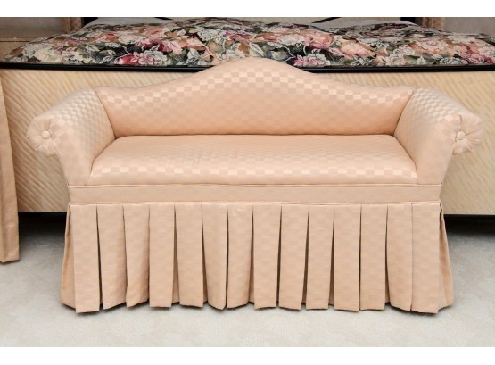 Custom Upholstered Pink Bench With Skirting