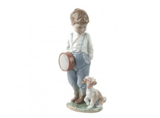 LLADRO 'Friendly Duet' #6846 Figurine Young Boy With Drum And Puppy Retired Original Box