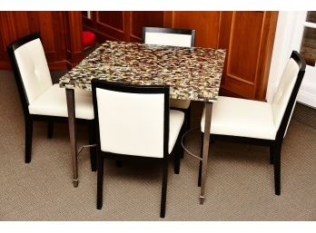 Mother Of Pearl Inlay Game Table With  Stylish White Chairs