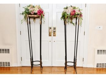 Louis XVI Style Wrought Iron  Ormolu Tall Plant Stands