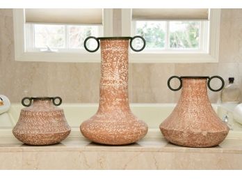 A Set Of 3 Decorative  Clay Vessels