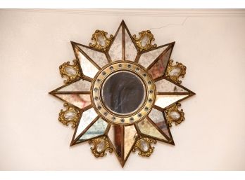 Antique Starburst Brass And Crystal Mirror