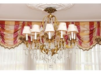 12 Light Brass And Drop Crystal Chandelier