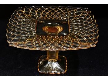 A Vintage Amber Glass Raised Pedestal Platter By L.E. Smith