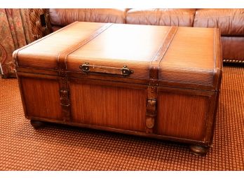 Leather Banded Coffee Table Storage Trunk