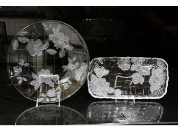 A Pair Of Floral Etched Serving Platters