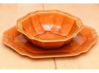 A Large Brown Glass Plater And Serving Bowl