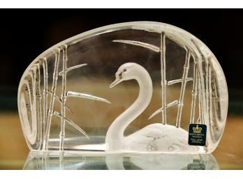 Royal Krona Lead Crystal 'Swan In Reeds' By Mats Jonasson