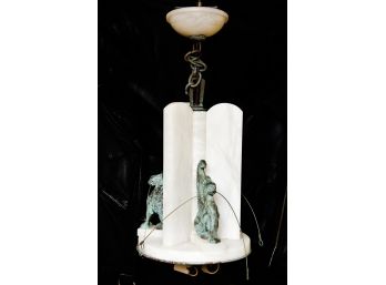 A White Marble With Bronze Griffin Chandelier