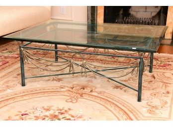 Wrought Iron Cross Base Beveled Glass Top Coffee Table