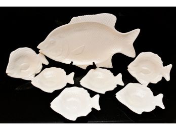 A Set Of White Darcy Fish Plates With Matching Platter