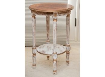An Antiqued Petite Round Accent Table With Burl Wood Top