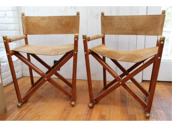 Pair Of William Sonoma Suede Leather Director Chairs
