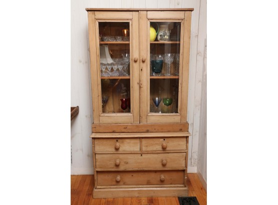 Vintage Pine China Cabinet (Contents Not Included)