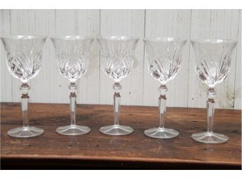 Set Of Five Crystal Wine Glasses