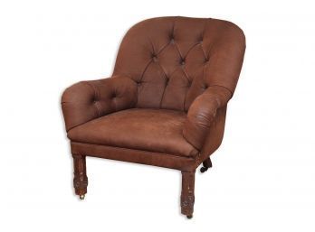 Antique Re-Upholstered Arm Chair In Nuback Leather