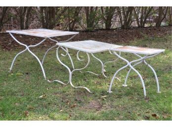 Three White Wrought Iron Nesting Tables