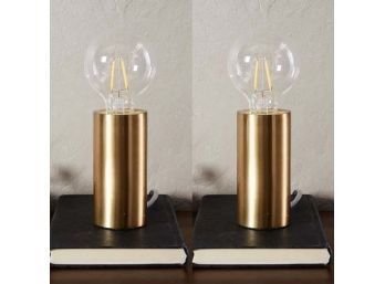 New In Box Pair Of West Elm Brushed Brass Pedestal Accent Table Lamps (lot 2 Of 2)