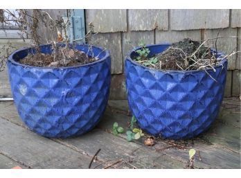 Pair Of Blue Geometric Planters