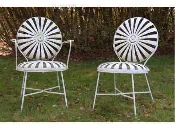 Art Deco Francois Carre Style Wrought Iron Sunburst Outdoor Patio Chairs