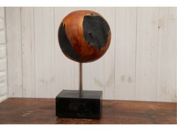 Abstract Carved Wood Sculpture On Stand