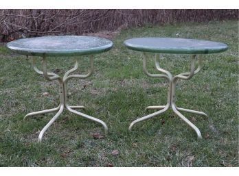 Pair Of MCM Round Aluminum Base Side Tables