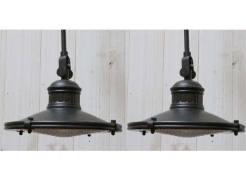 Pair Of Oil Rubbed Bronze Finish Long Hanging Lamps