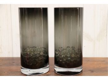 Pair Of Vintage Smoked Glass Vases