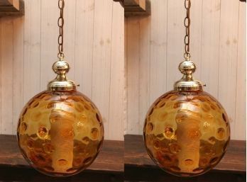 Pair Of 1960s Amber Globe Lights