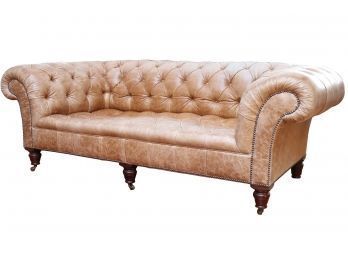 Early Victorian George Smith Distressed Leather Chesterfield Sofa