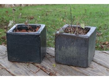 Pair Of Glazed Ceramic Cube Planters From Mecox Gardens
