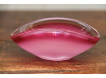 Pink Signed Art Glass Dish