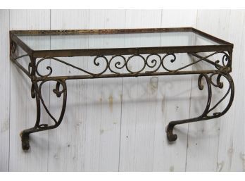 Antique Wrought Iron Wall Shelf With Glass Top