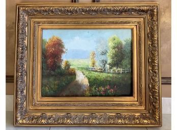 Beautiful Landscape Oil On Canvas Painting Signed By Artist