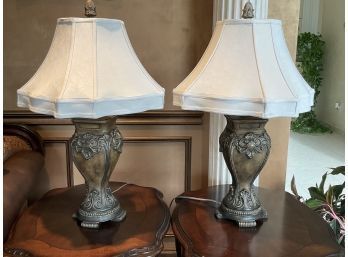 Pair Of Table Lamps With Ivory Shades