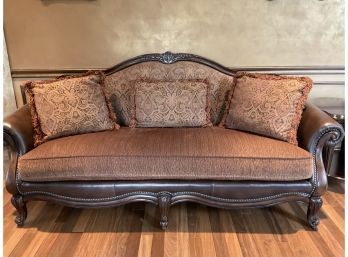Sofa With Leather Arms & Nailhead Trim