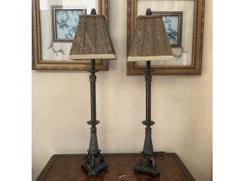 Pair Of Tall Table Lamps With Fabric Shades
