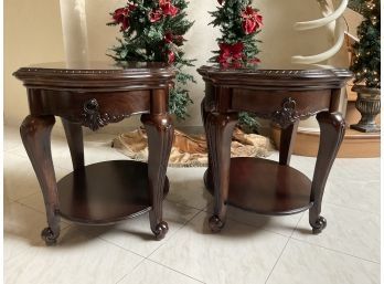 Classic Pair Of Wood End Tables With Drawer