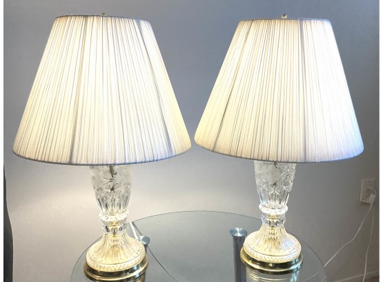 Pair Of Classic Glass Lamps & Shades