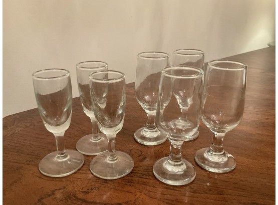 7 Cordial Glasses Different Sizes