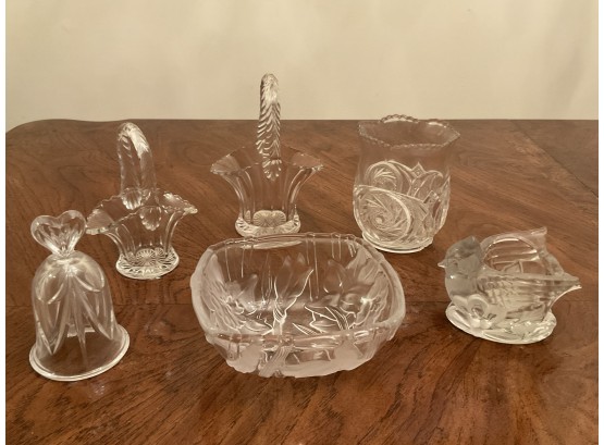 Collection Of Glass Baskets, Bowls & Bell