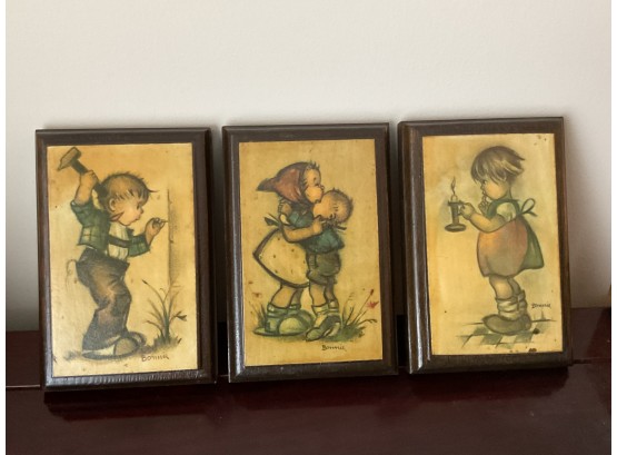 Trio Of Vintage Bonnie Children Pictures Wall Plaques