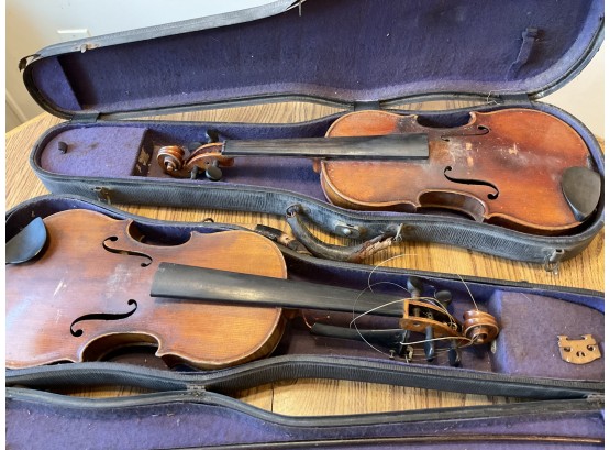 Pair Of Vintage Violins In Cases Salvage
