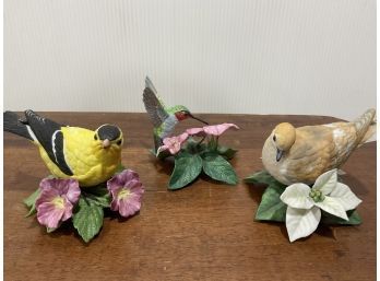 Lenox Porcelain Garden Birds Hummingbird, Turtle Dove, American Goldfinch