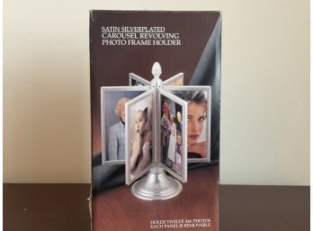 Satin Silverplated Carousel Revolving Photo Frame Holder New In Box