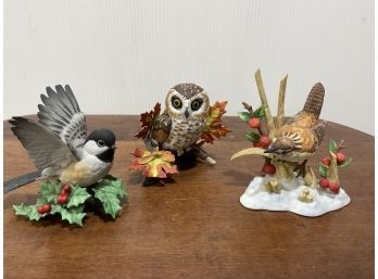 Lenox Porcelain Garden Birds Sea Wheat Owl, Chickadee, & Marsh Wren