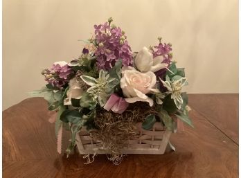 Faux Flower Arrangement In Wicker Basket