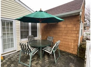 Patio Table With Umbrella, 4 Chairs & Side Table