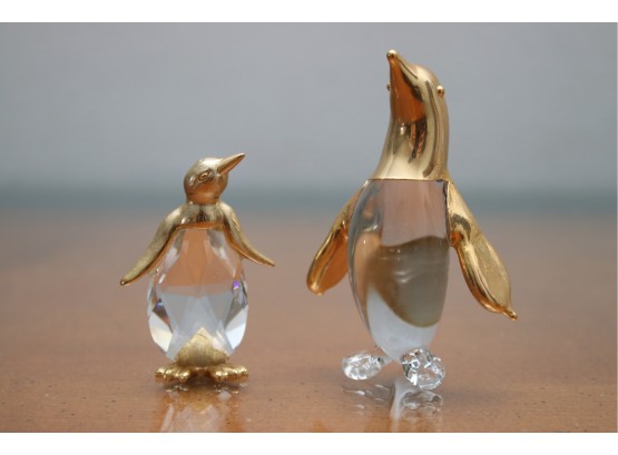 Nordic Crystal And Brass Penguin Figurines